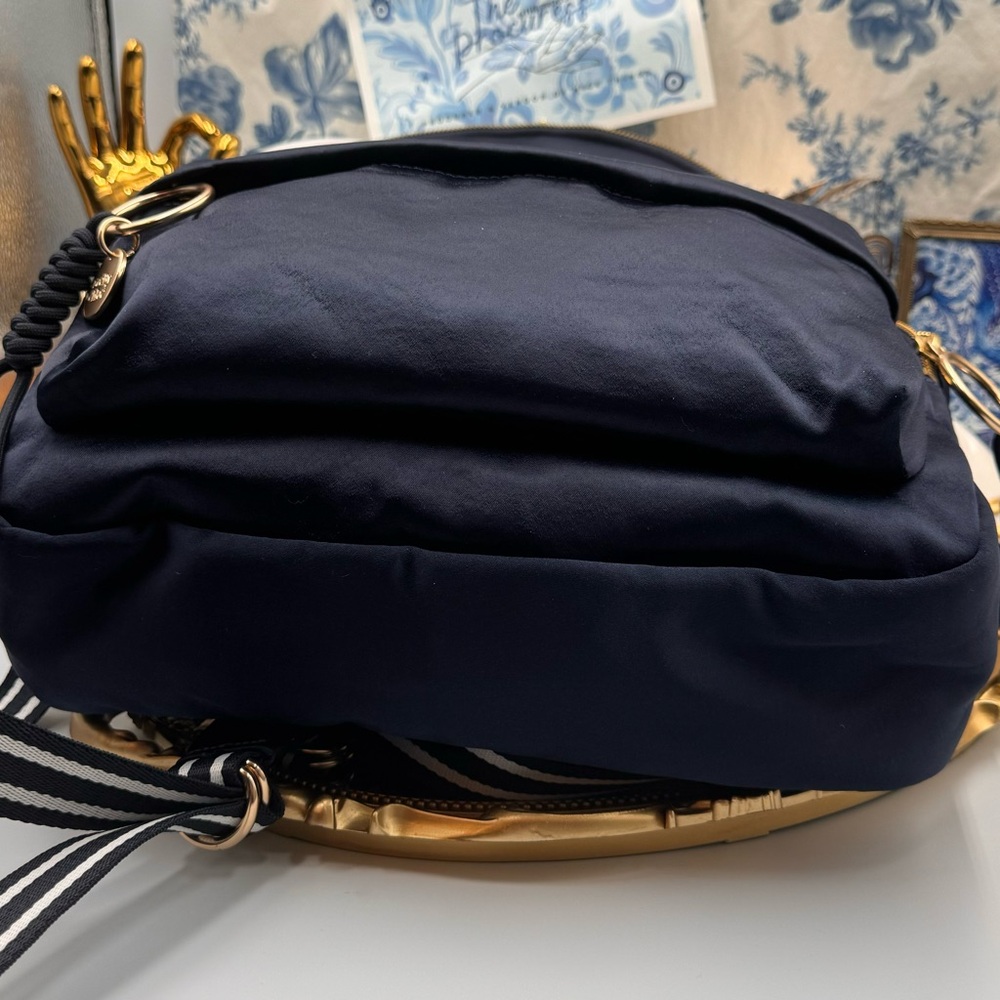 🆕 SEE BY CHLOE 🧿 NWT Cactus and Logo-Embroidered Satin Backpack in Navy - Picture 6 of 15